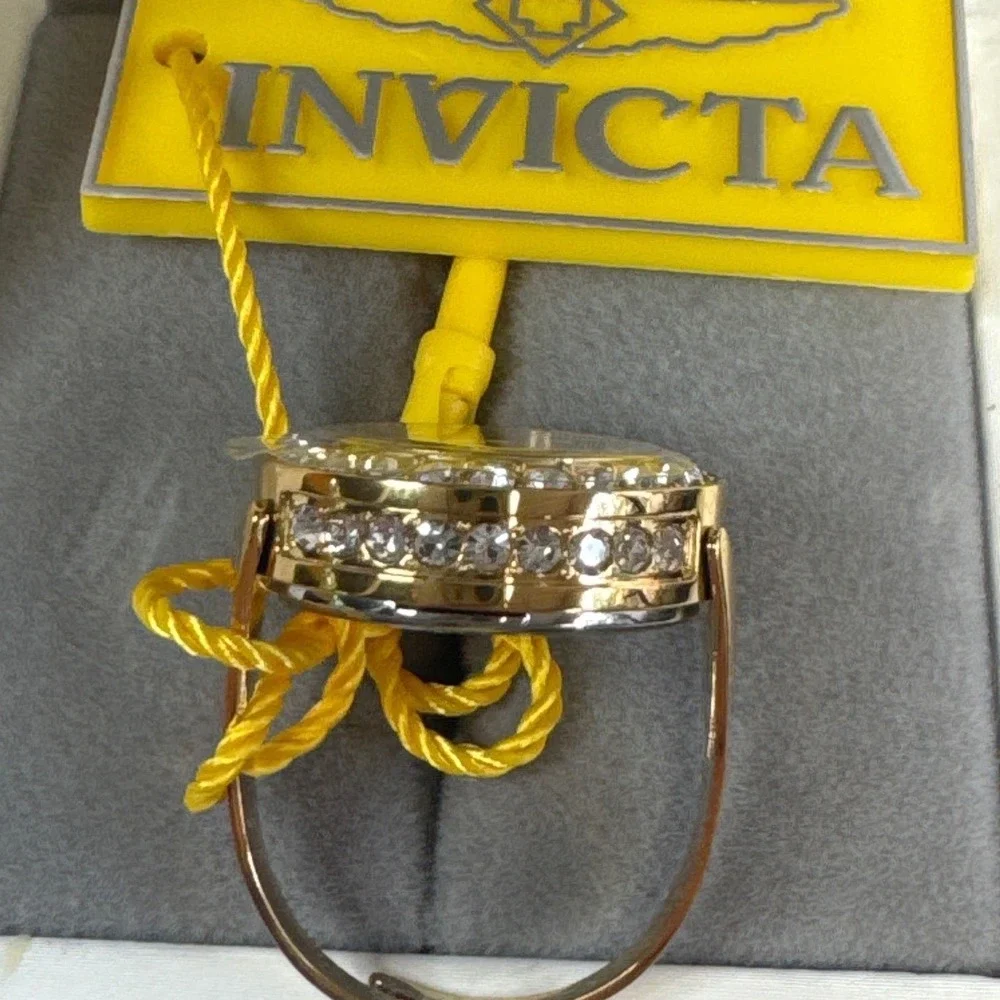 Invicta Angel Ring Watch Womens Gold New Crystal Bezel 234804 Adjustable